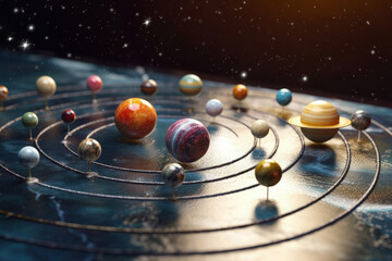 Celestial Dance: A mesmerizing display of celestial bodies, meticulously arranged, offering a unique perspective of the solar system against a backdrop of the cosmos.