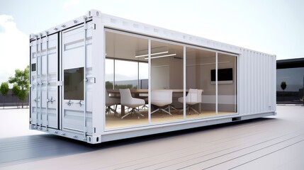 Mobile office buildings or container site office for construction site. Shipping container. Portable house and office cabins,Generative AI illustration