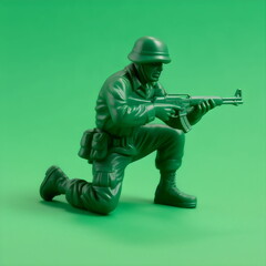 Fototapeta premium green army man toy on one knee with rifle isolated on plain studio background made with generative ai