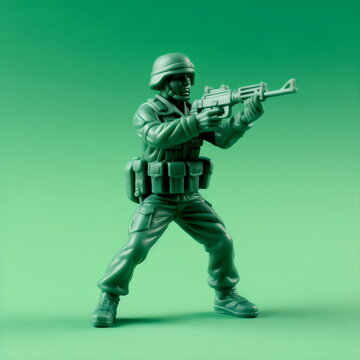 green army man toy standing pointing gun isolated on plain studio background made with generative ai