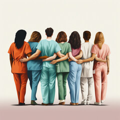 Multi-ethnic group of nurses. Generative AI.