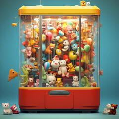 Claw machine with stuffed animals. Generative AI.
