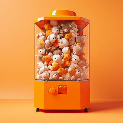 Claw machine with stuffed animals. Generative AI.