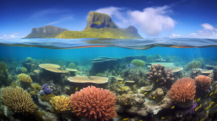 Fototapeta na wymiar Coral reef in the underwater world. Marine life. Sea creatures. AI generated