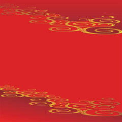 和風の赤色背景と金色の流水文様のイラスト