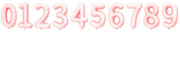 Balloons metallic rose gold numbers,  3D numbers balloon, Set foil balloons in shape of numbers on transparent background