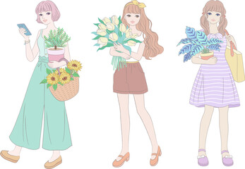 Fashion Girl Illustration Holding a Plant