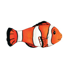 Watercolor illustration cartoon clown fish, hand drawn on an isolated white background for kids print, decoration and design
