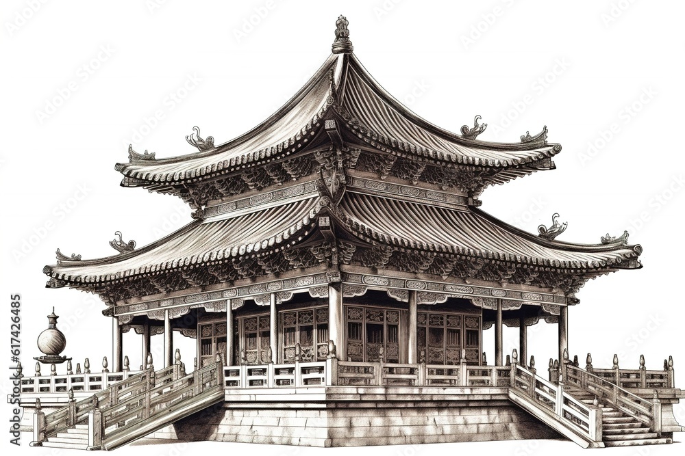 Poster chinese temple isolated on white background. generated by ai.