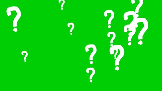 Animation of question marks spreading in different directions on a green background