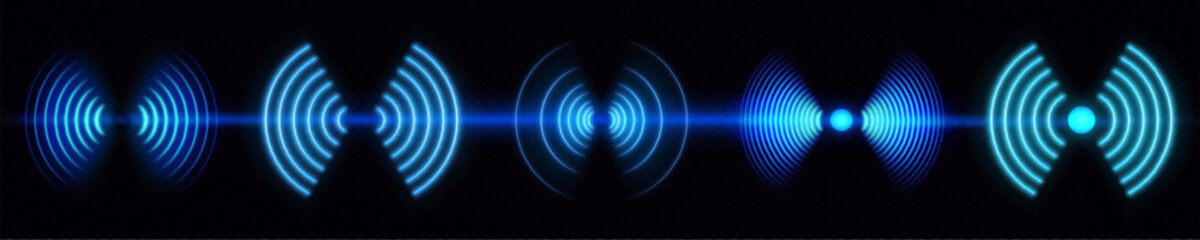 3d wifi signal neon light effect symbol vector. Wave radar sensor for wireless technology. abstract sound scan glow icon. Internet router network spot blue graphic design. Concentric sonar button - obrazy, fototapety, plakaty