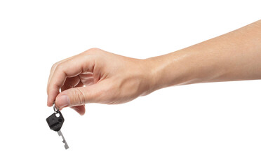 Hand holding a key, cut out