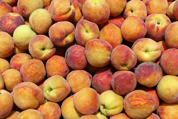 organic and fresh peaches at the market stall