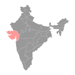 Gujarat state map, administrative division of India. Vector illustration.