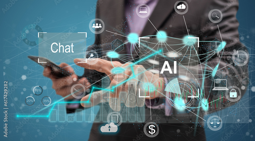 Poster digital chatbot, chat, robot application, conversation assistant, ai artificial intelligence concept