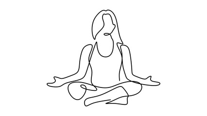Continuous line drawing yoga woman, health exercise for mindfulness and relaxation, lotus pose
