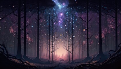 eye catching dark space forest landscape experience cosmos adventure generative ai