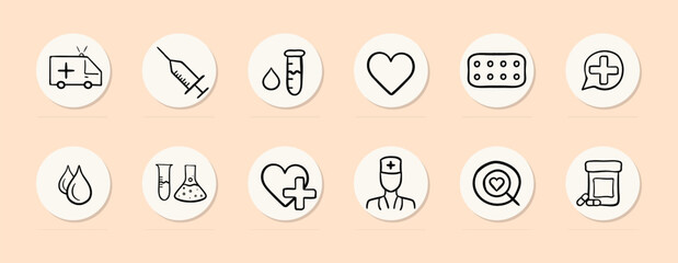 Illustration depicting the concept of medical treatment, highlighting healthcare professionals, medical procedures. Vector line icon for Business
