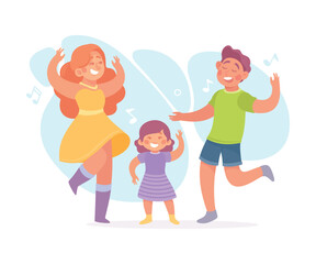 Young Parent with Kid Dancing to Music Moving Body Vector Illustration