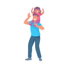 Young Dad with Daughter on Shoulders Dancing to Music Moving Body Vector Illustration
