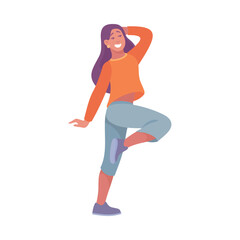 Fototapeta na wymiar Young Woman Dancing to Music Moving Body Vector Illustration