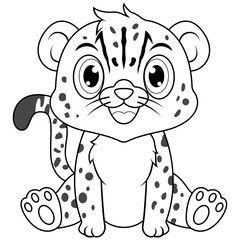 Cute baby Cheetah cartoon sitting line art