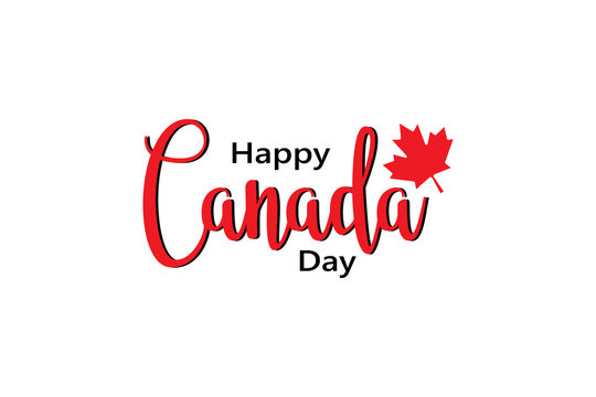 Happy Canada Day calligraphy typography lettering with red maple leaf  vector ilustration