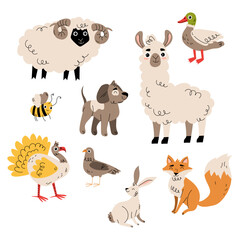 Cute Farm Animals as Livestock Breeding Vector Set