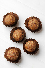 Healthy candies on white background close up