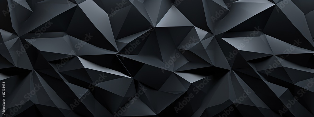Poster abstract 3d texture, black crystal background, faceted texture, macro panorama, wide panoramic polyg