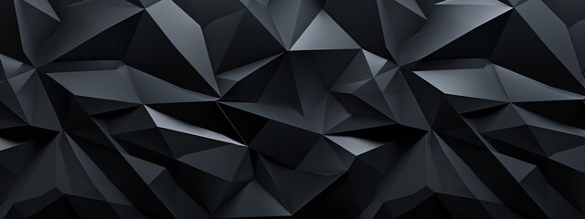 Abstract 3d texture, black crystal background, faceted texture, macro panorama, wide panoramic polygonal wallpaper (Generative Ai)