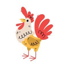 Cute Cockerel with Crest as Farm Animal Vector Illustration