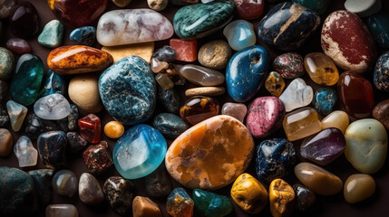 Fototapeta na wymiar close up of colorful small pebbles. wallpaper, background. Generative AI