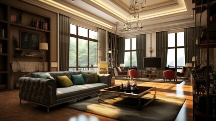 Fototapeta na wymiar Panorama of living room with sofa and coffee table, panorama