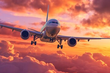 Fototapeta na wymiar Graceful Soaring Airplane Gliding Across the Sunset Sky. AI