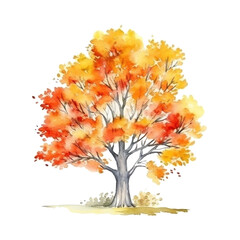 Watercolor Autumn Tree. Illustration Generative AI.