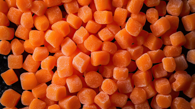 top view on diced orange carrots. background image. Generative AI