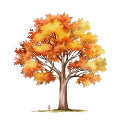 Watercolor Autumn Tree. Illustration Generative AI.