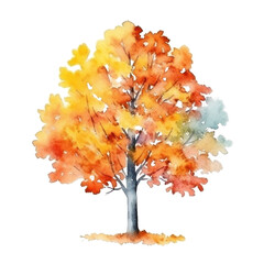 Naklejka na ściany i meble Watercolor Autumn Tree. Illustration Generative AI.