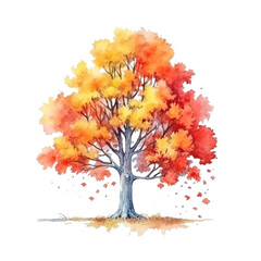 Obraz na płótnie Canvas Watercolor Autumn Tree. Illustration Generative AI.