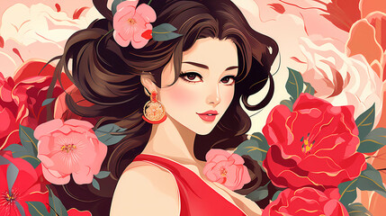 Beautiful illustration of a girl in ancient Chinese costume
