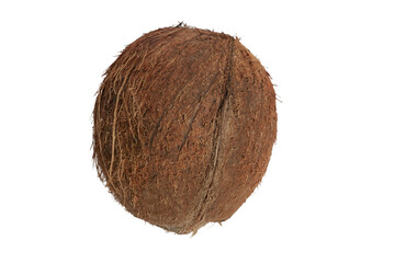 A whole fresh coconut in its shell on a blank background. PNG