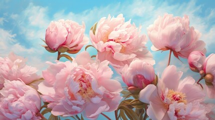 Peonies flowers close-up in pink. Lovely peony flower for a catalog or online store. The concept of a floral shop. Lovely fresh-cut bouquet.