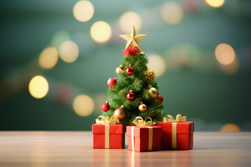 Fototapeta na wymiar Christmas tree and gift boxes. festive christmas background. ai generative
