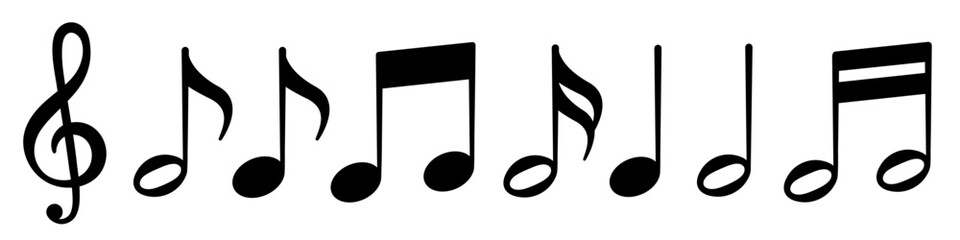 Music notes icons collection. Black music notes symbol on white background.