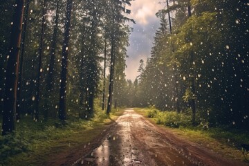 Obraz premium Forests landscape. Green trees and trail. Generative ai image.