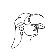 Woman wearing virtual reality glasses device. Metaverse concept. Continuous line. Hand drawn. One line. line art. Logo design. Vector. illustration