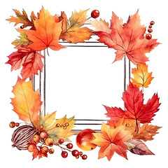 Fototapeta premium Watercolor Autumn Frame Background. Illustration AI Generative.