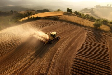 Fototapeta premium Combine harvester harvests ripe wheat. Modern agriculture. Generative ai image.