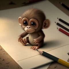 drawing a tiny and cute monkey 3D 